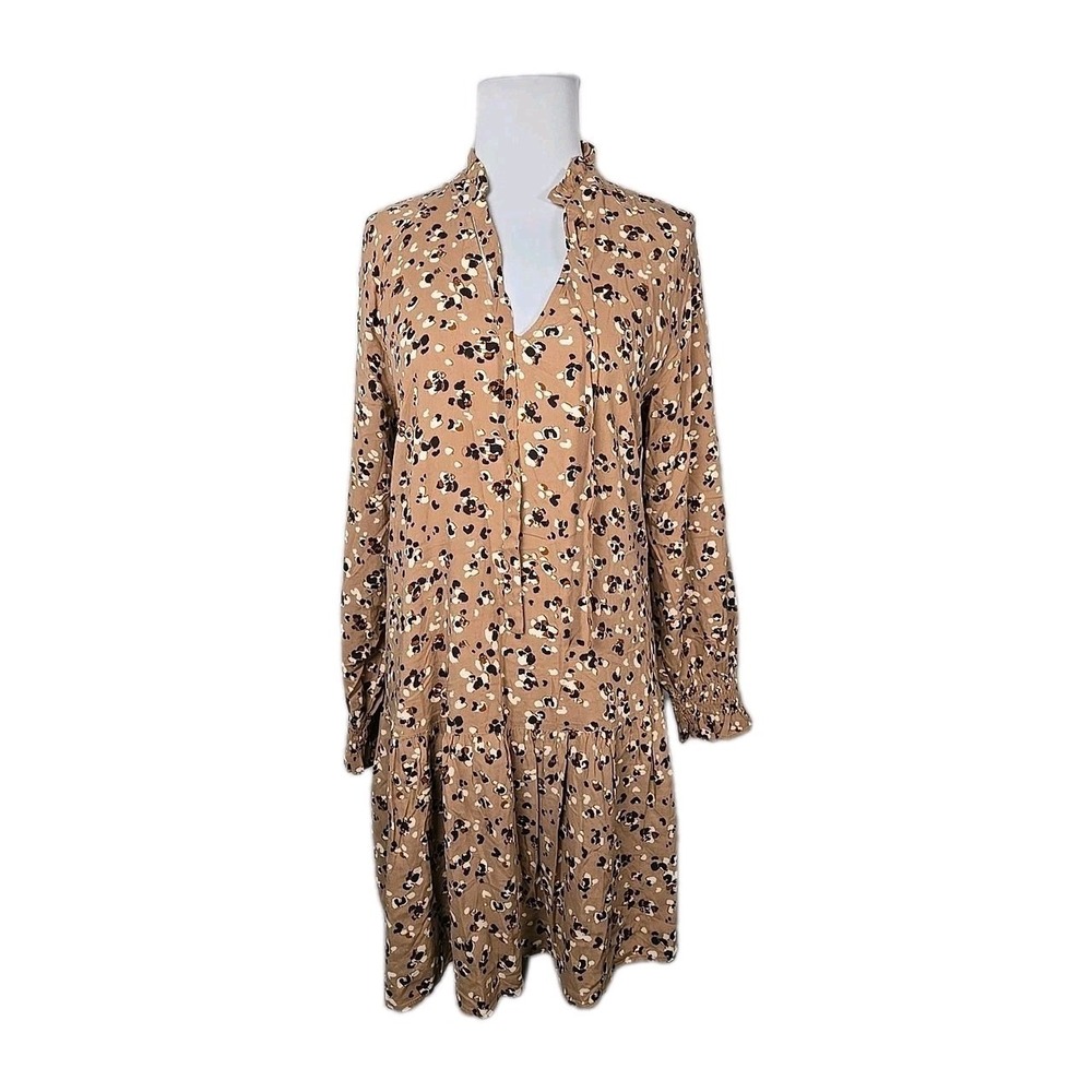 Aline Dress Yessica Brown Print Long Sleeve Poplin Mini Dress. EUR Size 40
